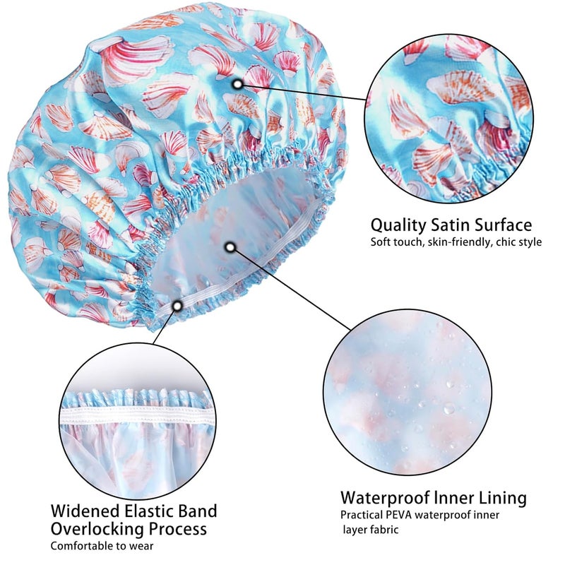 CHFONG Shower Caps for Women, 4 PCS Elastic and Reusable Bath Caps, Double Layers Shower Cap Reusable Waterproof, Bathing Shower Caps, Environmental Bath Hair Protection Cap - Shell - Image 5